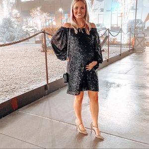 Black sequin maternity dress